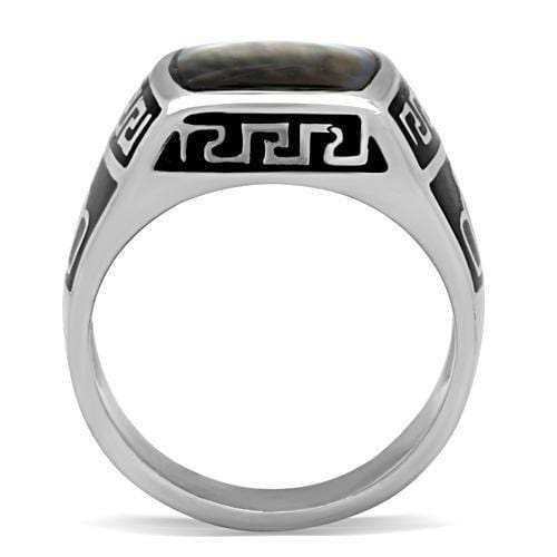 TK325 - High polished (no plating) Stainless Steel Ring with Precious Stone Conch in Gray - Alamode - Flyclothing LLC