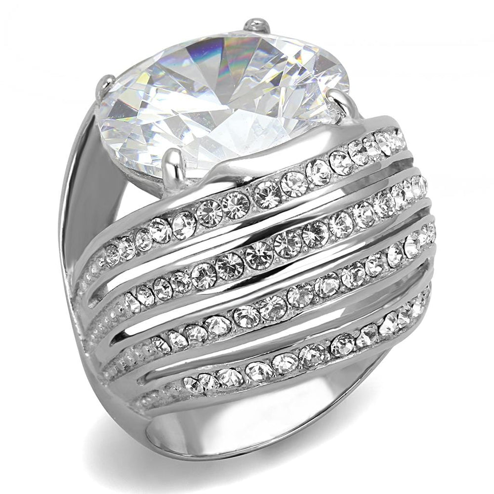 TK3263 - High polished (no plating) Stainless Steel Ring with AAA Grade CZ  in Clear - Alamode