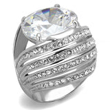 TK3263 - High polished (no plating) Stainless Steel Ring with AAA Grade CZ  in Clear - Alamode