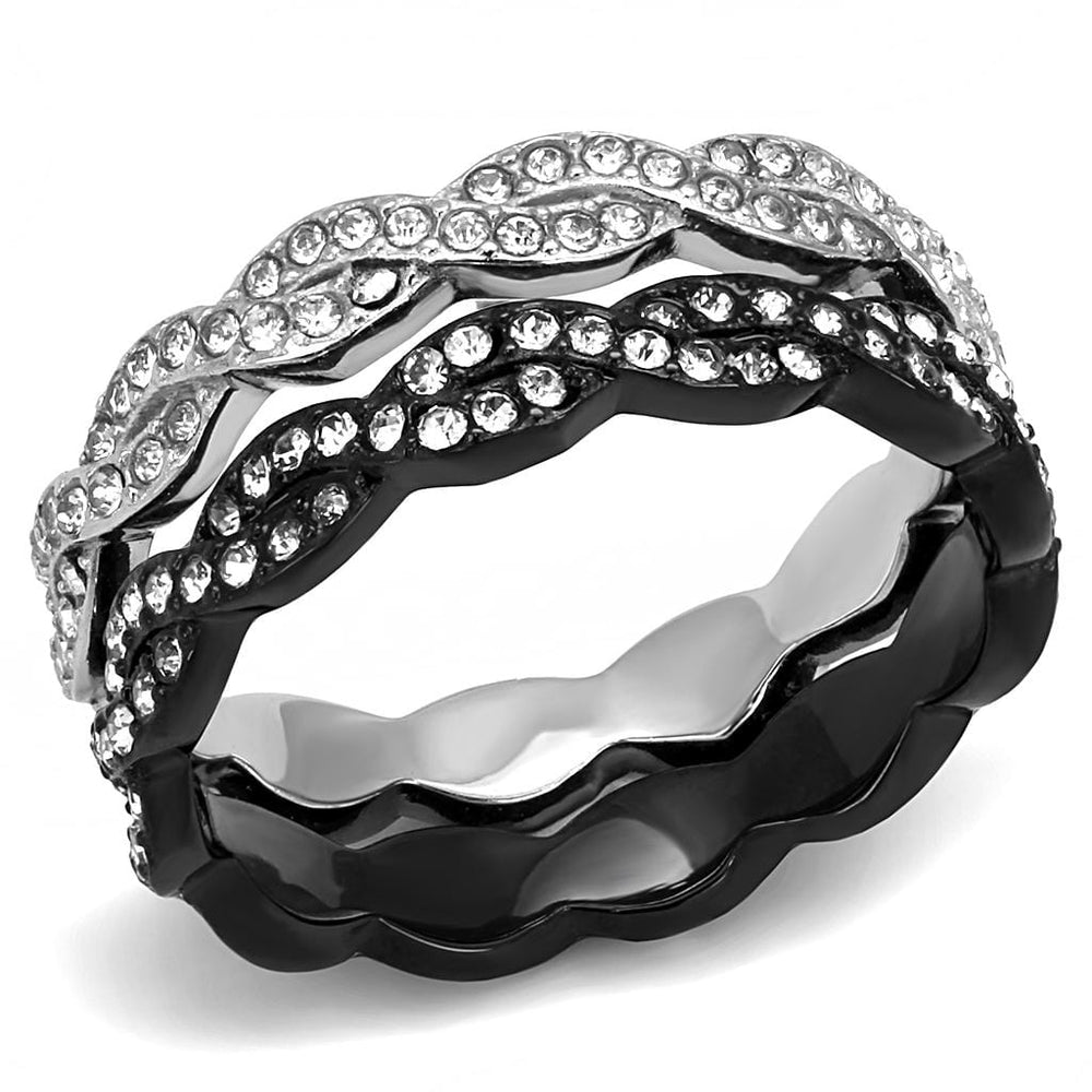 TK3265 - Two-Tone IP Black (Ion Plating) Stainless Steel Ring with Top Grade Crystal  in Clear - Alamode