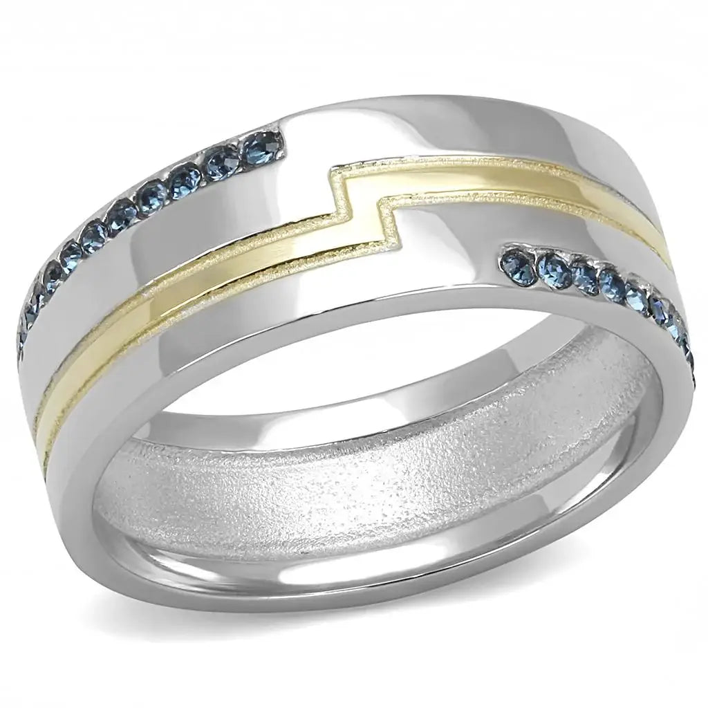 TK3266 - Two-Tone IP Gold (Ion Plating) Stainless Steel Ring with Top Grade Crystal in Montana - Alamode - Flyclothing LLC