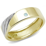 TK3267 - Two-Tone IP Gold (Ion Plating) Stainless Steel Ring with Top Grade Crystal  in Sea Blue - Alamode