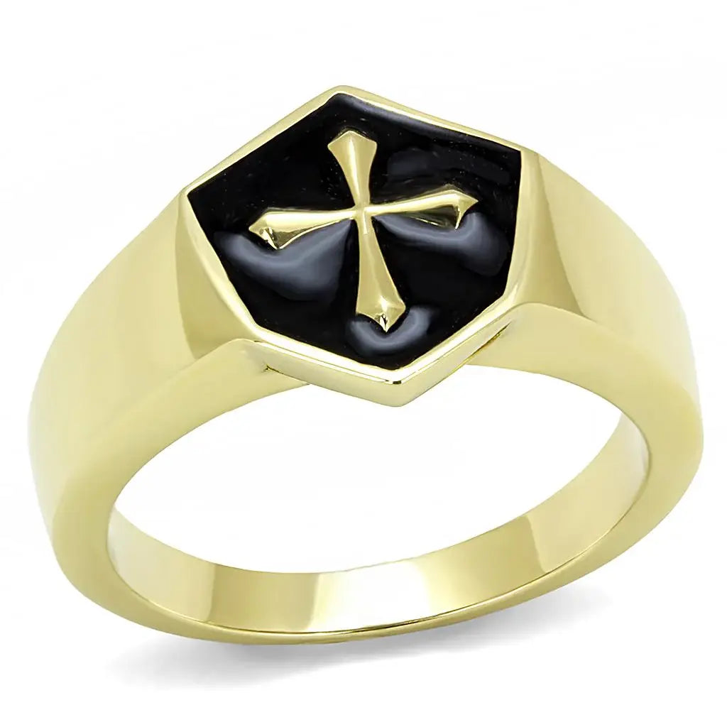 TK3268 - IP Gold(Ion Plating) Stainless Steel Ring with Epoxy in Jet - Alamode - Flyclothing LLC