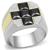 TK3271 - Two-Tone IP Gold (Ion Plating) Stainless Steel Ring with AAA Grade CZ  in Black Diamond - Alamode