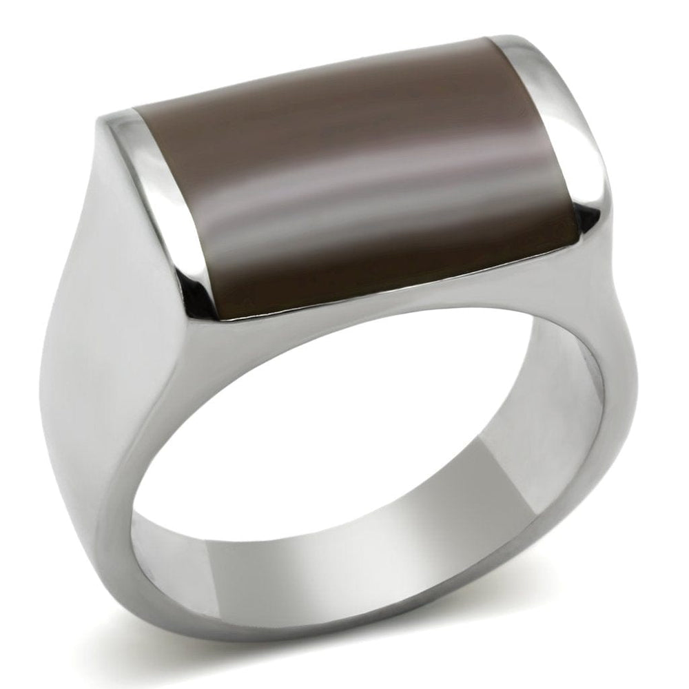 TK327 - High polished (no plating) Stainless Steel Ring with Epoxy  in Brown - Alamode
