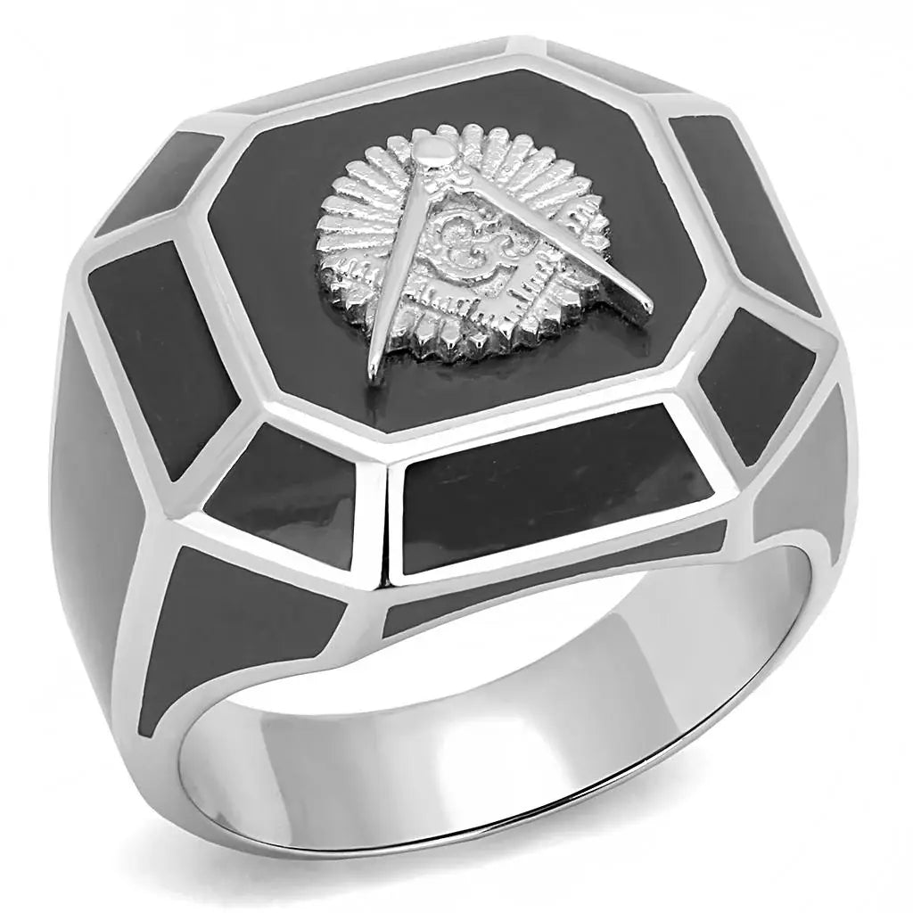 TK3282 - High polished (no plating) Stainless Steel Ring with Epoxy in Jet - Alamode - Flyclothing LLC