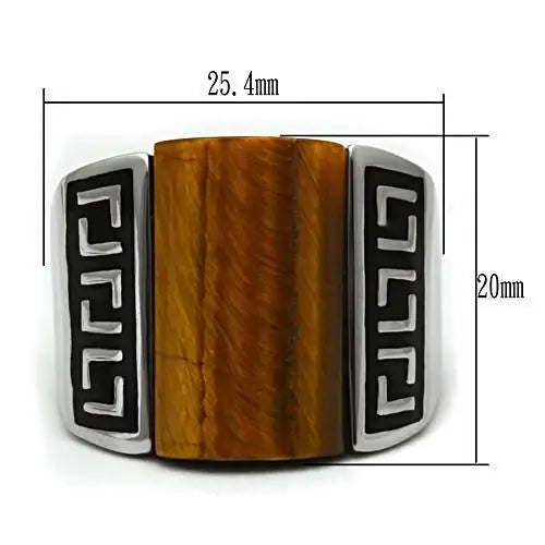 TK328 - High polished (no plating) Stainless Steel Ring with Semi-Precious Tiger Eye in Smoked Quartz - Alamode - Flyclothing LLC