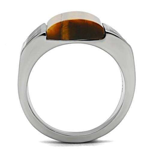 TK328 - High polished (no plating) Stainless Steel Ring with Semi-Precious Tiger Eye in Smoked Quartz - Alamode - Flyclothing LLC