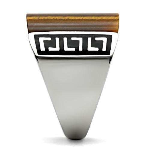 TK328 - High polished (no plating) Stainless Steel Ring with Semi-Precious Tiger Eye in Smoked Quartz - Alamode - Flyclothing LLC