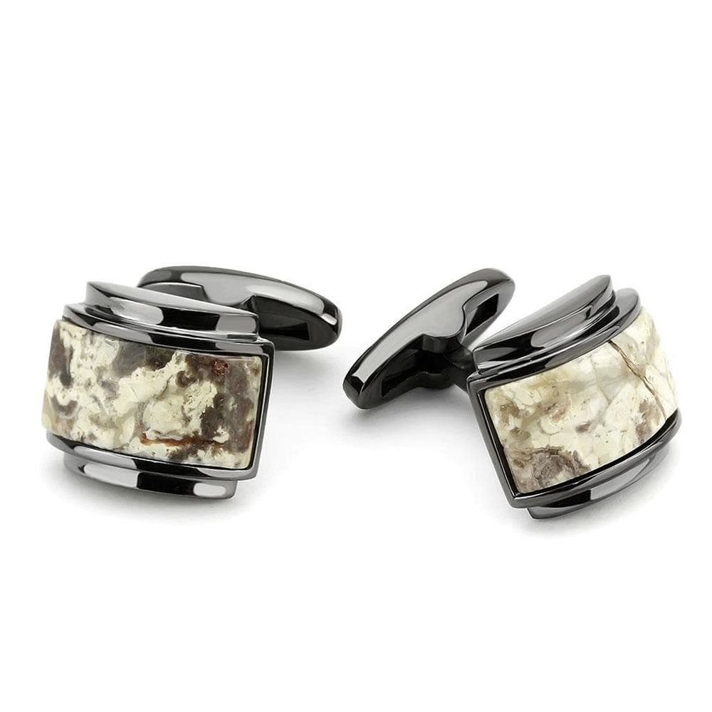 TK3290 - IP Light Black  (IP Gun) Stainless Steel Cufflink with Semi-Precious Oligoclase in Animal pattern - Alamode