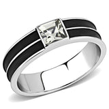 TK3292 - High polished (no plating) Stainless Steel Ring with Top Grade Crystal  in Black Diamond - Alamode