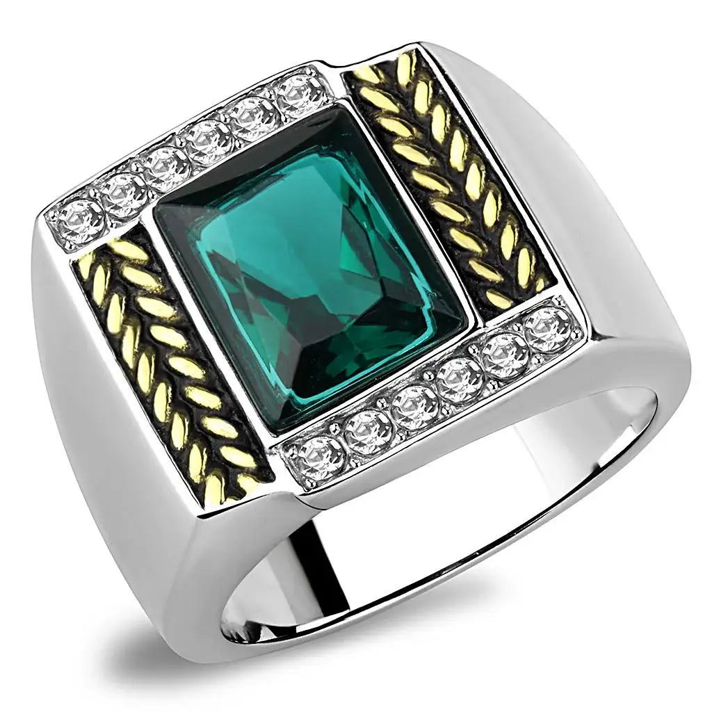 TK3295 - Two-Tone IP Gold (Ion Plating) Stainless Steel Ring with Synthetic Synthetic Glass in Blue Zircon - Alamode - Flyclothing LLC