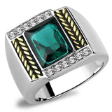 TK3295 - Two-Tone IP Gold (Ion Plating) Stainless Steel Ring with Synthetic Synthetic Glass in Blue Zircon - Alamode - Flyclothing LLC