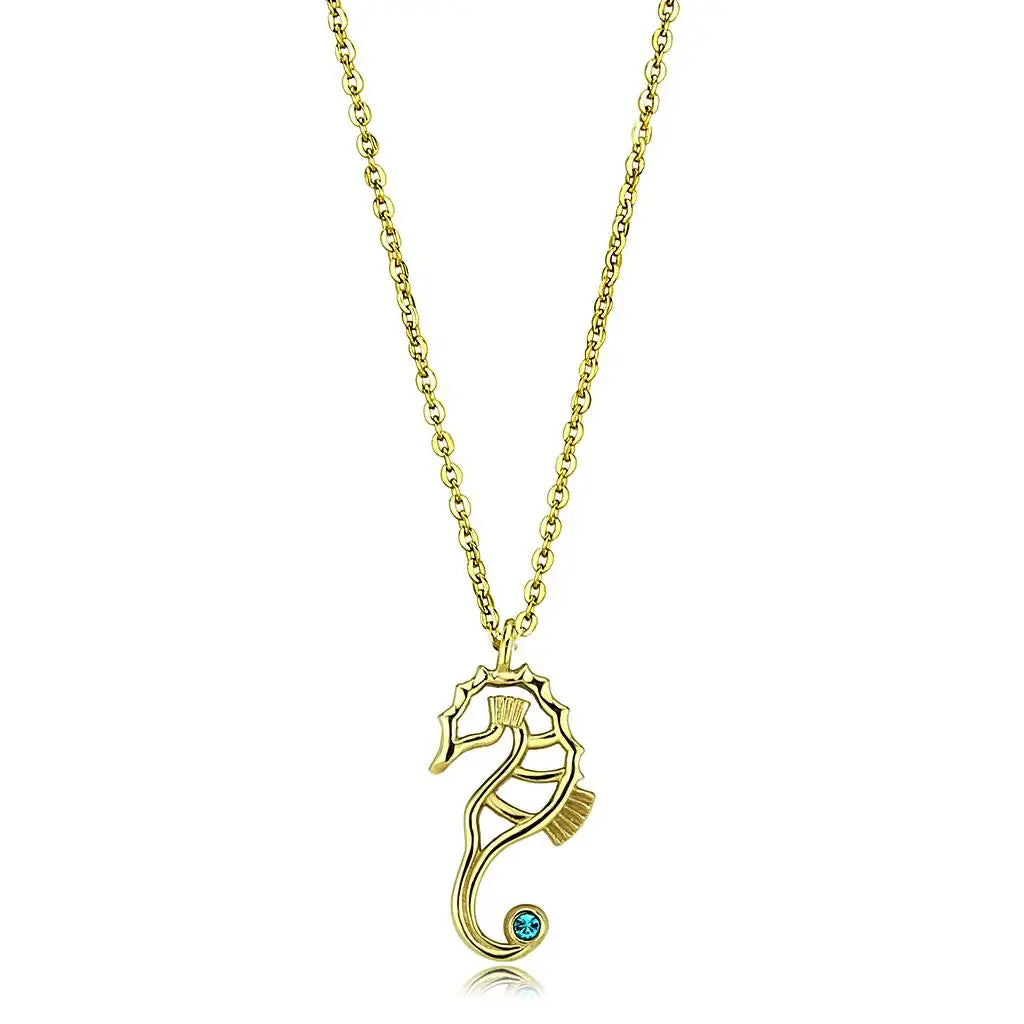 TK3296 - IP Gold(Ion Plating) Stainless Steel Necklace with Top Grade Crystal in Blue Zircon - Alamode - Flyclothing LLC