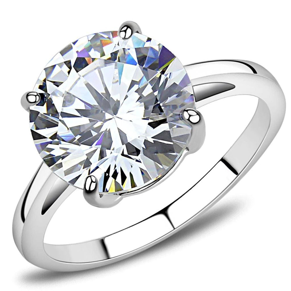 TK3428 - High polished (no plating) Stainless Steel Ring with AAA Grade CZ  in Clear - Alamode