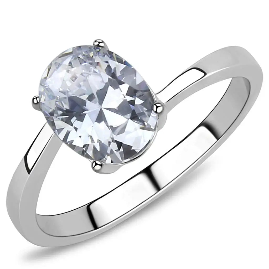 TK3433 - High polished (no plating) Stainless Steel Ring with AAA Grade CZ in Clear - Alamode - Flyclothing LLC