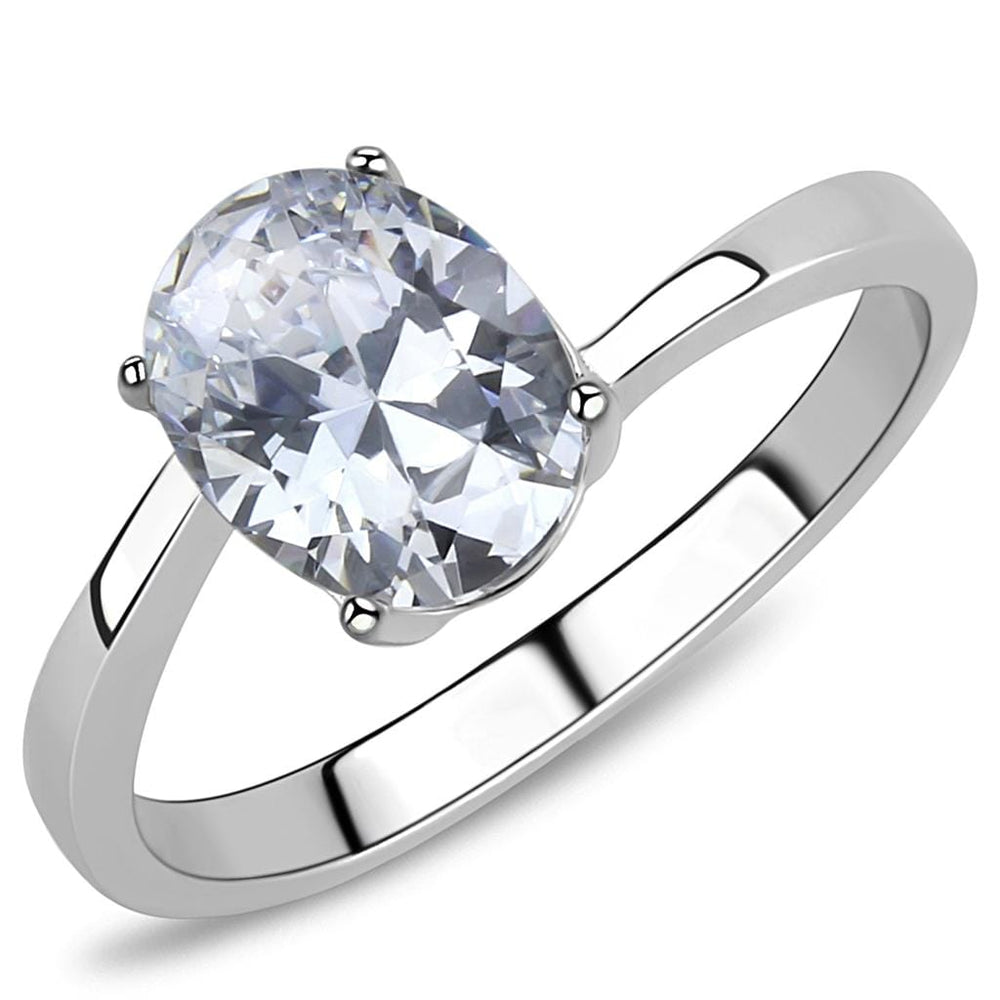 TK3433 - High polished (no plating) Stainless Steel Ring with AAA Grade CZ  in Clear - Alamode