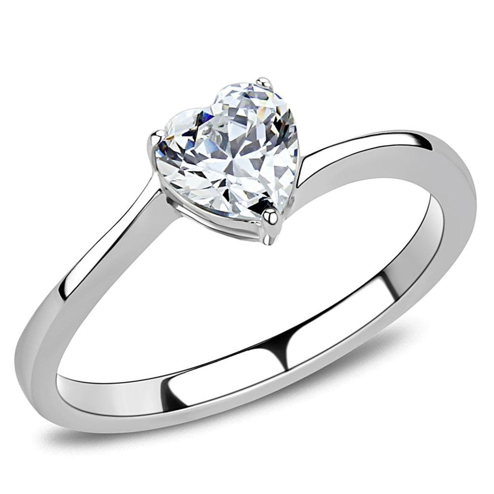 TK3434 - High polished (no plating) Stainless Steel Ring with AAA Grade CZ  in Clear - Alamode