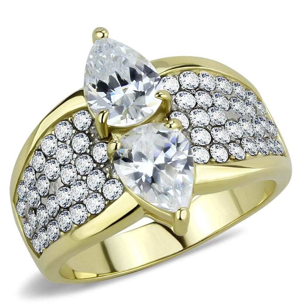 TK3442 - Two-Tone IP Gold (Ion Plating) Stainless Steel Ring with AAA Grade CZ  in Clear - Alamode