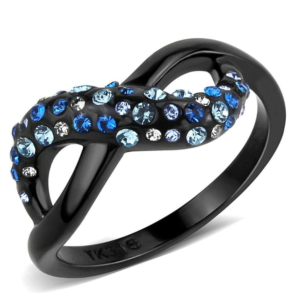 TK3446 - IP Black(Ion Plating) Stainless Steel Ring with Top Grade Crystal  in Multi Color - Alamode