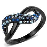 TK3446 - IP Black(Ion Plating) Stainless Steel Ring with Top Grade Crystal  in Multi Color - Alamode