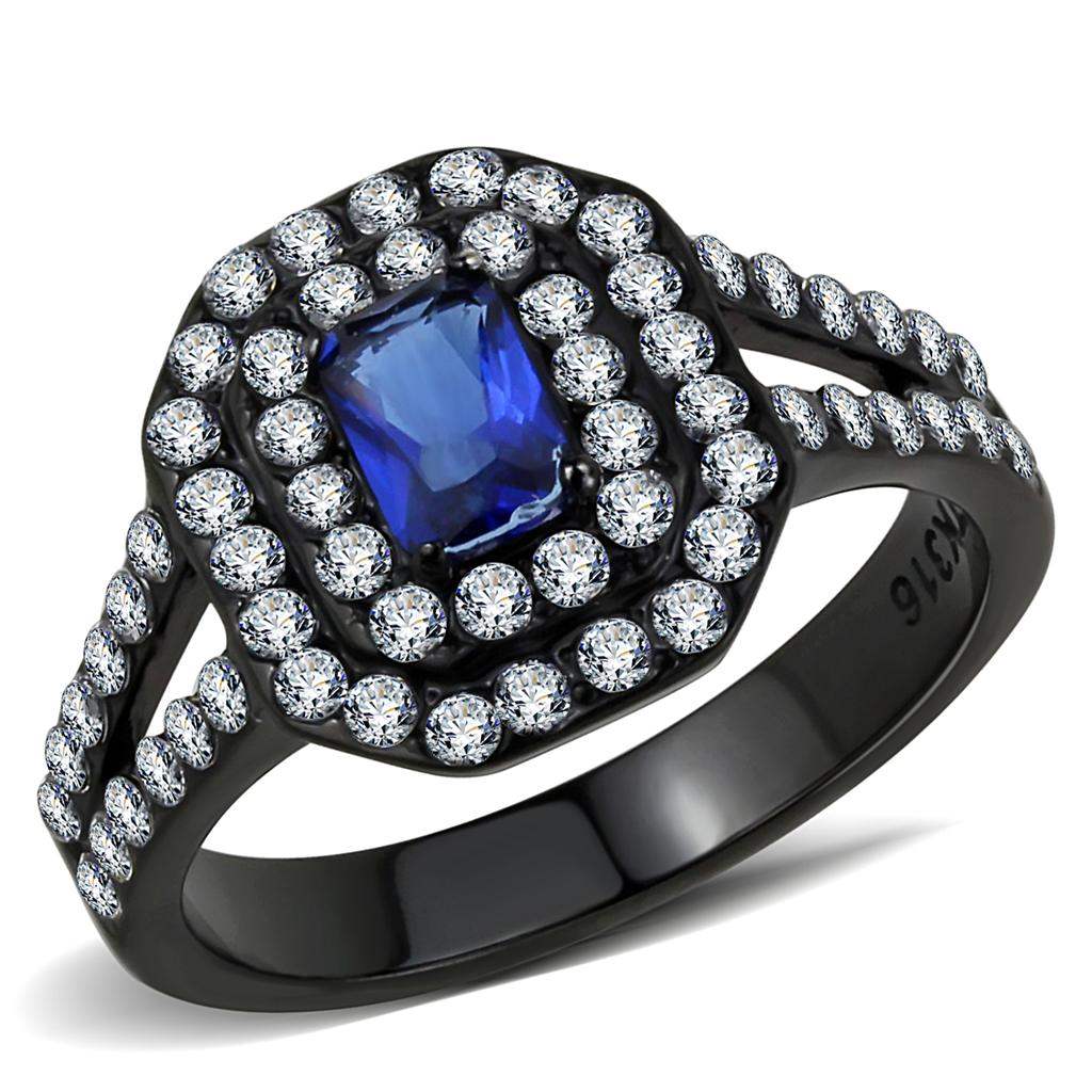 TK3449 - IP Black(Ion Plating) Stainless Steel Ring with Synthetic Synthetic Glass in Montana - Alamode - Flyclothing LLC