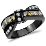 TK3452 - IP Black(Ion Plating) Stainless Steel Ring with Synthetic Synthetic Glass in Brown - Alamode - Flyclothing LLC