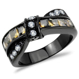 TK3452 - IP Black(Ion Plating) Stainless Steel Ring with Synthetic Synthetic Glass in Brown - Alamode