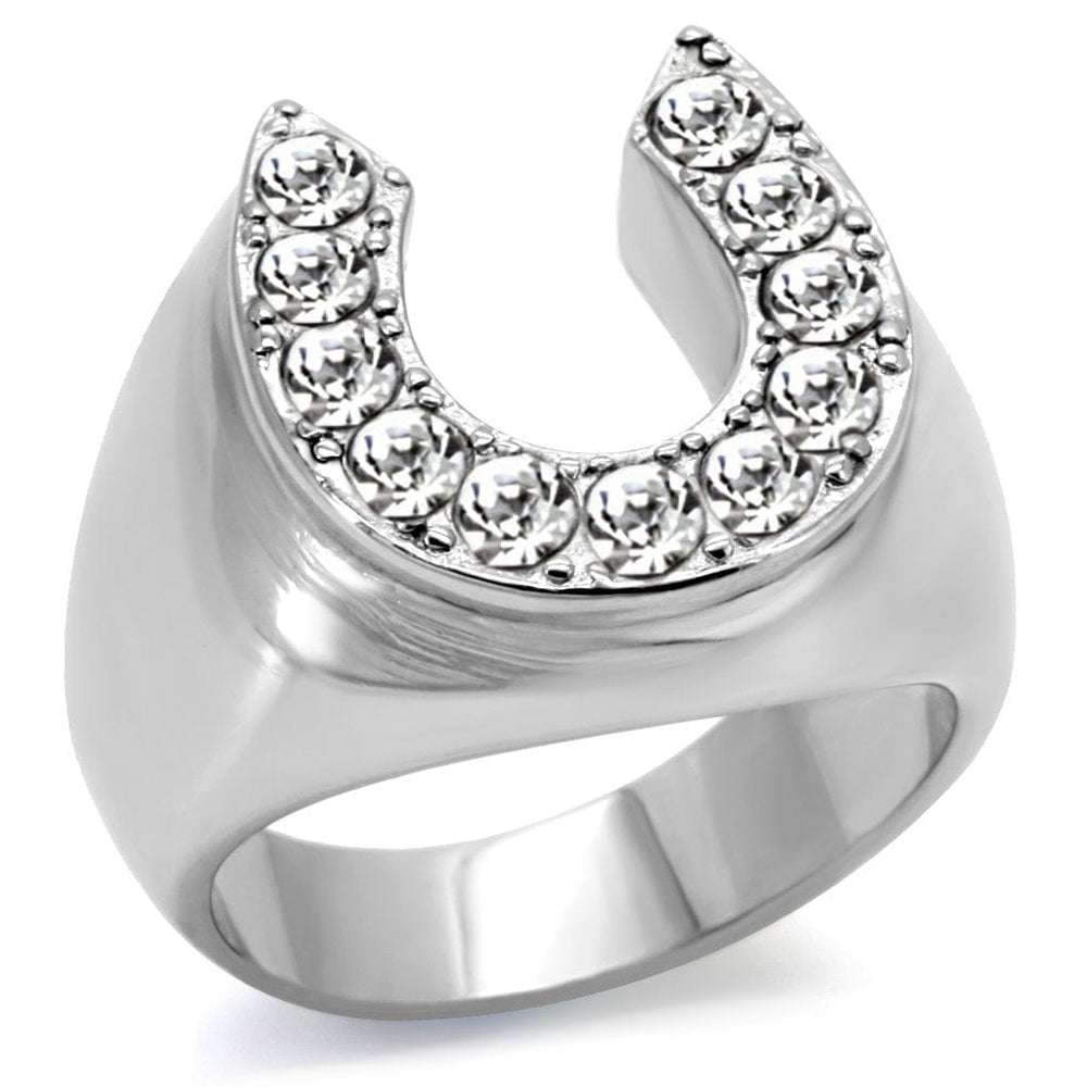 TK34532 - High polished (no plating) Stainless Steel Ring with Top Grade Crystal  in Clear - Alamode