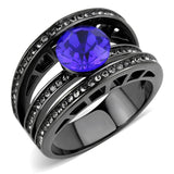 TK3453 - IP Light Black  (IP Gun) Stainless Steel Ring with Top Grade Crystal  in Sapphire - Alamode