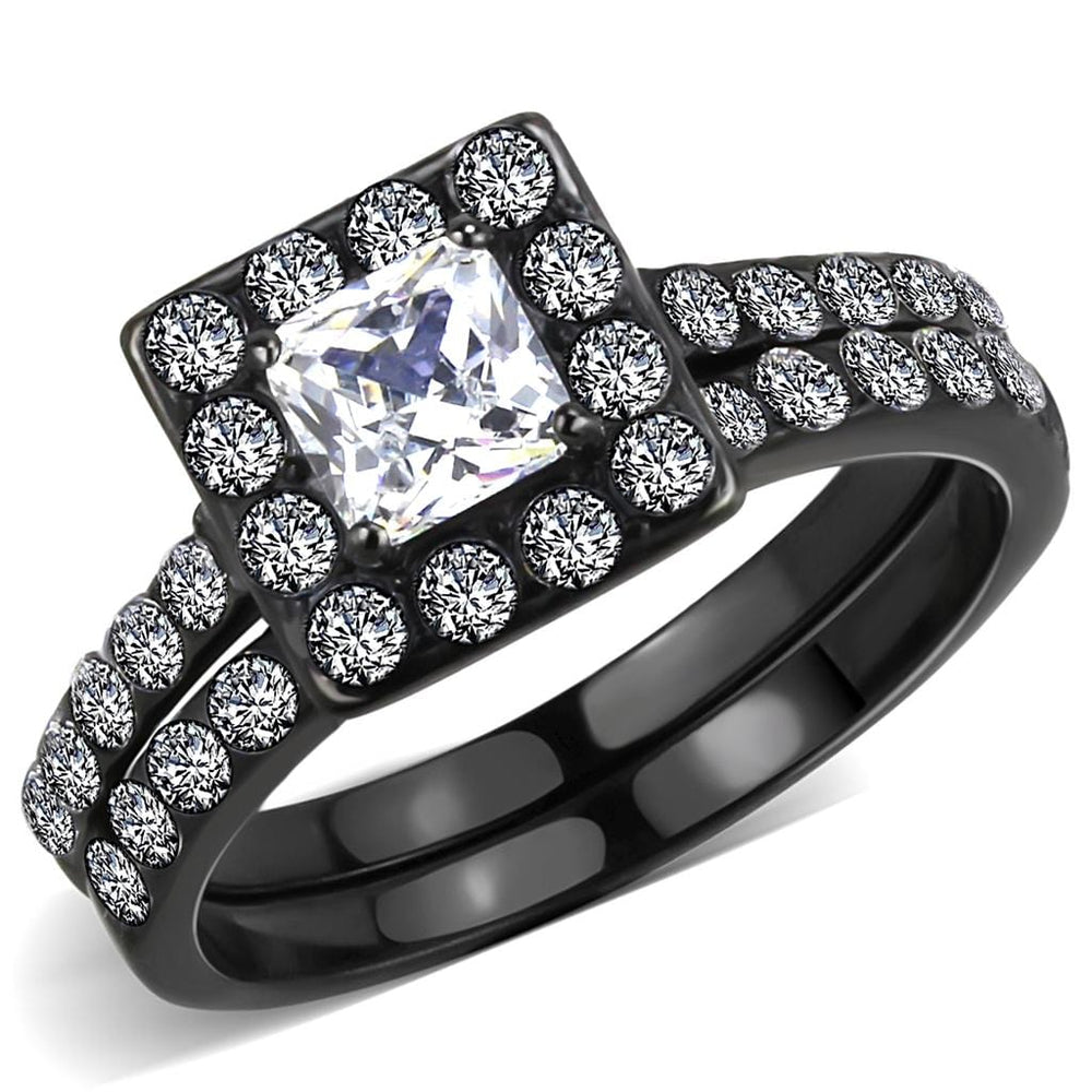 TK3458 - IP Black(Ion Plating) Stainless Steel Ring with AAA Grade CZ  in Clear - Alamode