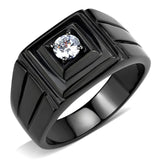 TK3466 - IP Black(Ion Plating) Stainless Steel Ring with AAA Grade CZ  in Clear - Alamode