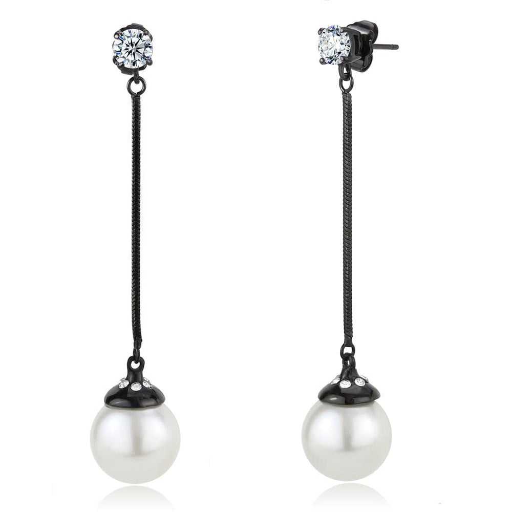 TK3471 - IP Black(Ion Plating) Stainless Steel Earrings with Synthetic Pearl in White - Alamode
