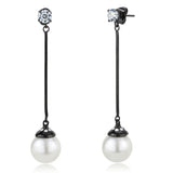 TK3471 - IP Black(Ion Plating) Stainless Steel Earrings with Synthetic Pearl in White - Alamode