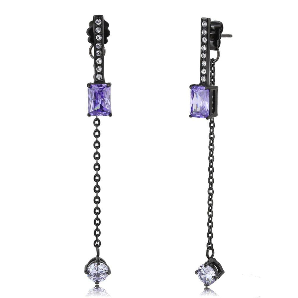 TK3472 - IP Black(Ion Plating) Stainless Steel Earrings with AAA Grade CZ  in Tanzanite - Alamode