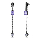 TK3472 - IP Black(Ion Plating) Stainless Steel Earrings with AAA Grade CZ  in Tanzanite - Alamode