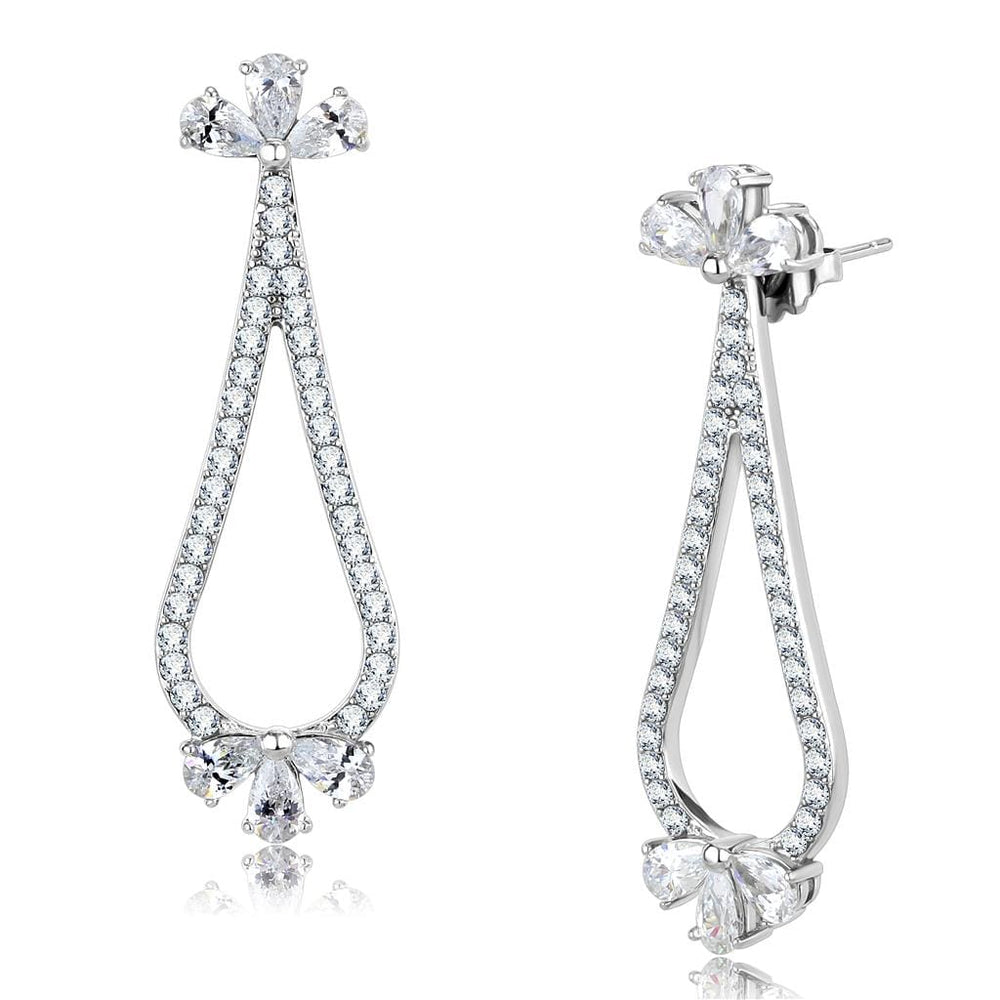 TK3473 - High polished (no plating) Stainless Steel Earrings with AAA Grade CZ  in Clear - Alamode