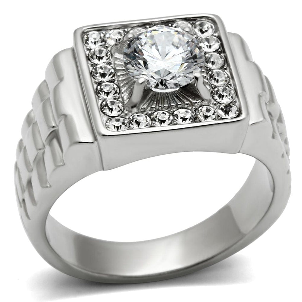 TK347 - High polished (no plating) Stainless Steel Ring with AAA Grade CZ  in Clear - Alamode