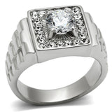 TK347 - High polished (no plating) Stainless Steel Ring with AAA Grade CZ  in Clear - Alamode