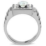 TK347 - High polished (no plating) Stainless Steel Ring with AAA Grade CZ  in Clear - Alamode