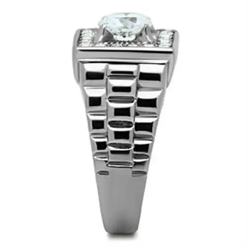 TK347 - High polished (no plating) Stainless Steel Ring with AAA Grade CZ in Clear - Alamode - Flyclothing LLC