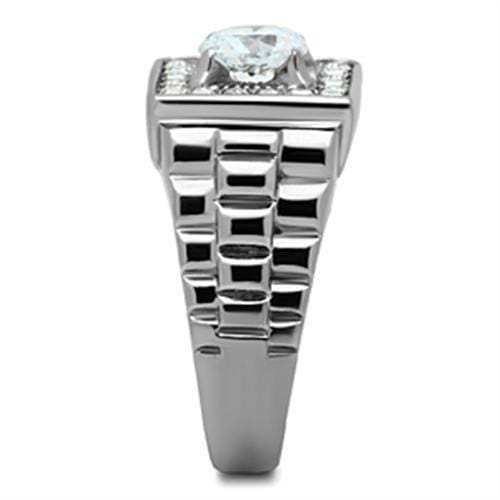 TK347 - High polished (no plating) Stainless Steel Ring with AAA Grade CZ in Clear - Alamode - Flyclothing LLC