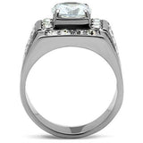 TK348 - High polished (no plating) Stainless Steel Ring with AAA Grade CZ  in Clear - Alamode