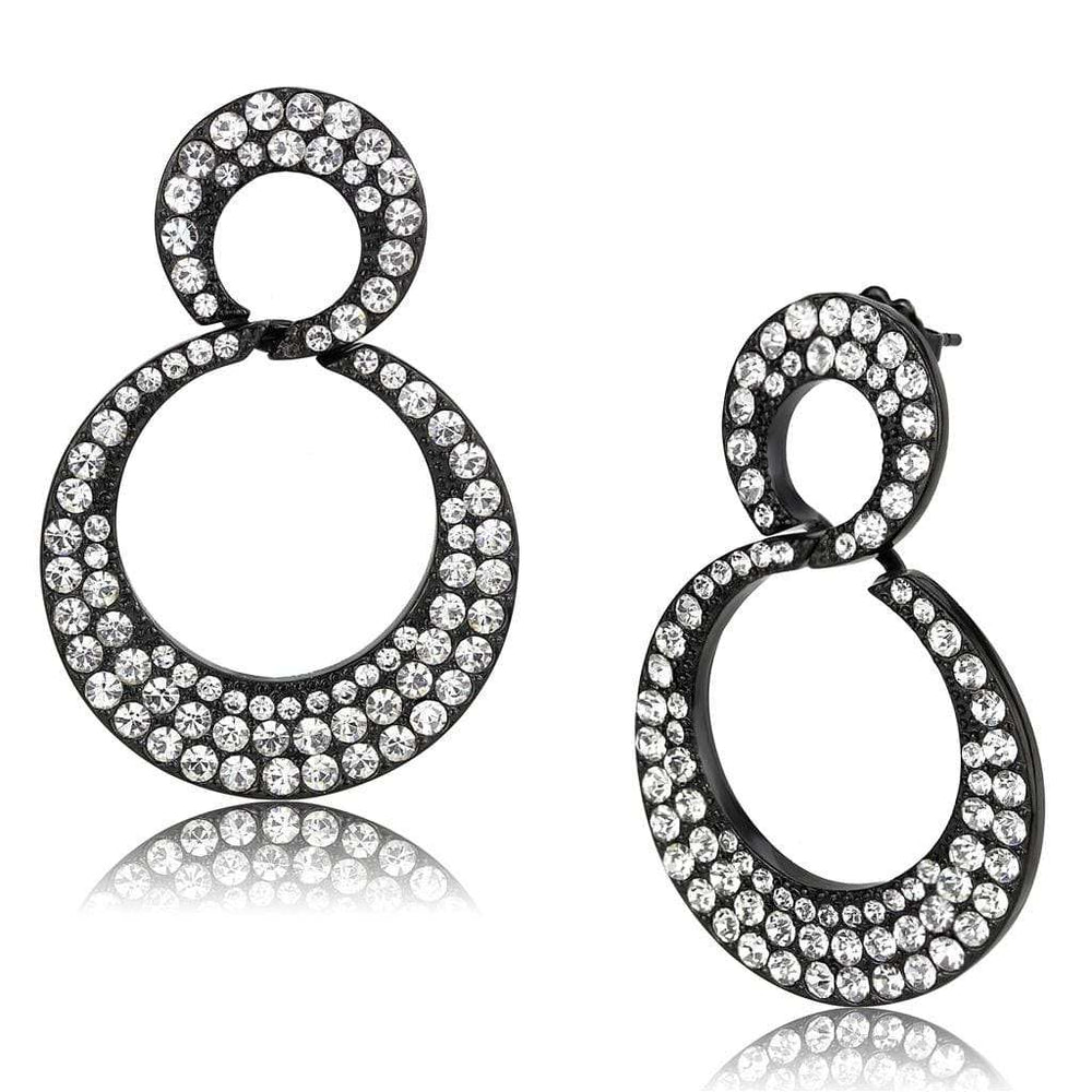 TK3493 - IP Black(Ion Plating) Stainless Steel Earrings with Top Grade Crystal in Clear - Alamode - Flyclothing LLC