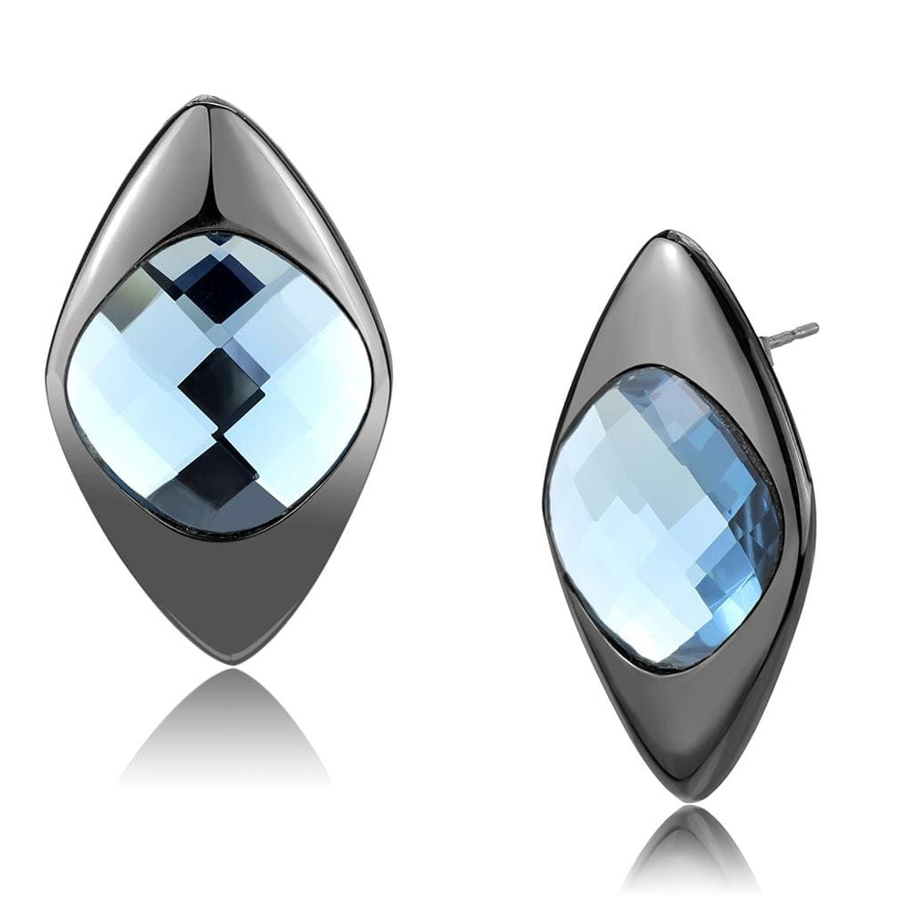 TK3494 - IP Light Black  (IP Gun) Stainless Steel Earrings with Synthetic Synthetic Glass in Light Sapphire - Alamode