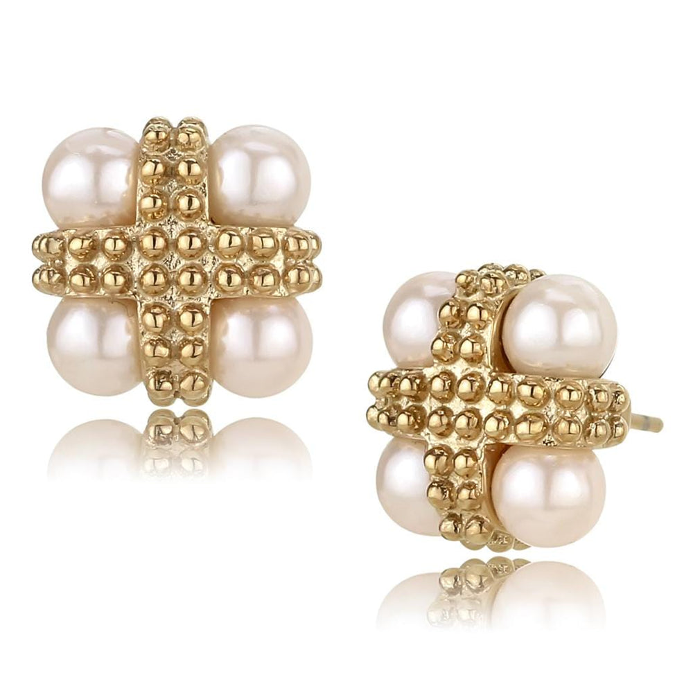 TK3495 - IP Rose Gold(Ion Plating) Stainless Steel Earrings with Synthetic Pearl in Light Rose - Alamode