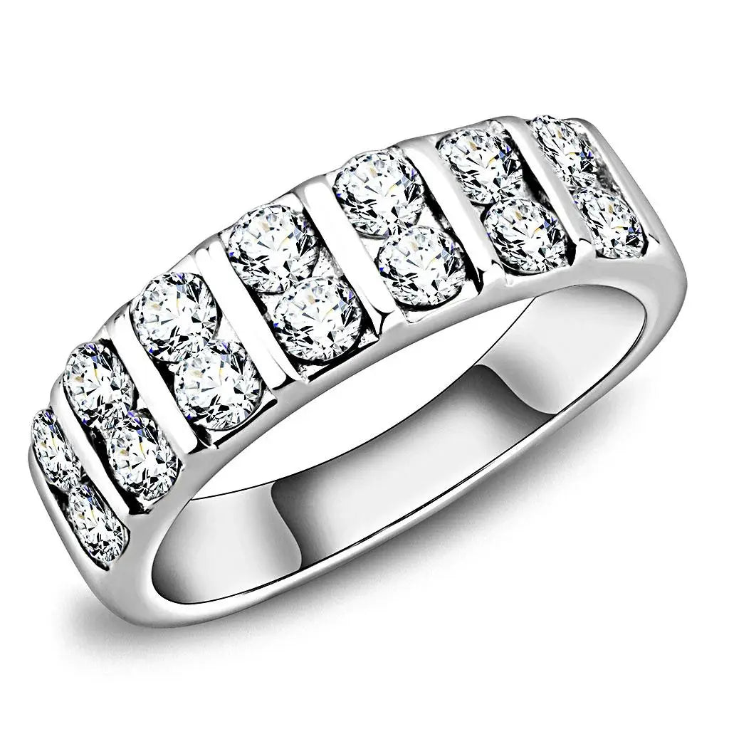 TK3504 - High polished (no plating) Stainless Steel Ring with AAA Grade CZ in Clear - Alamode - Flyclothing LLC