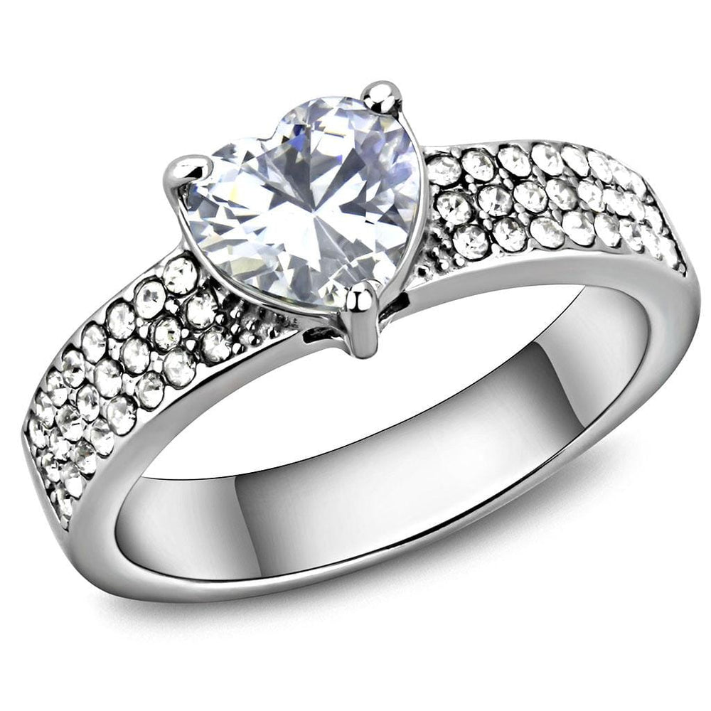 TK3505 - High polished (no plating) Stainless Steel Ring with AAA Grade CZ  in Clear - Alamode