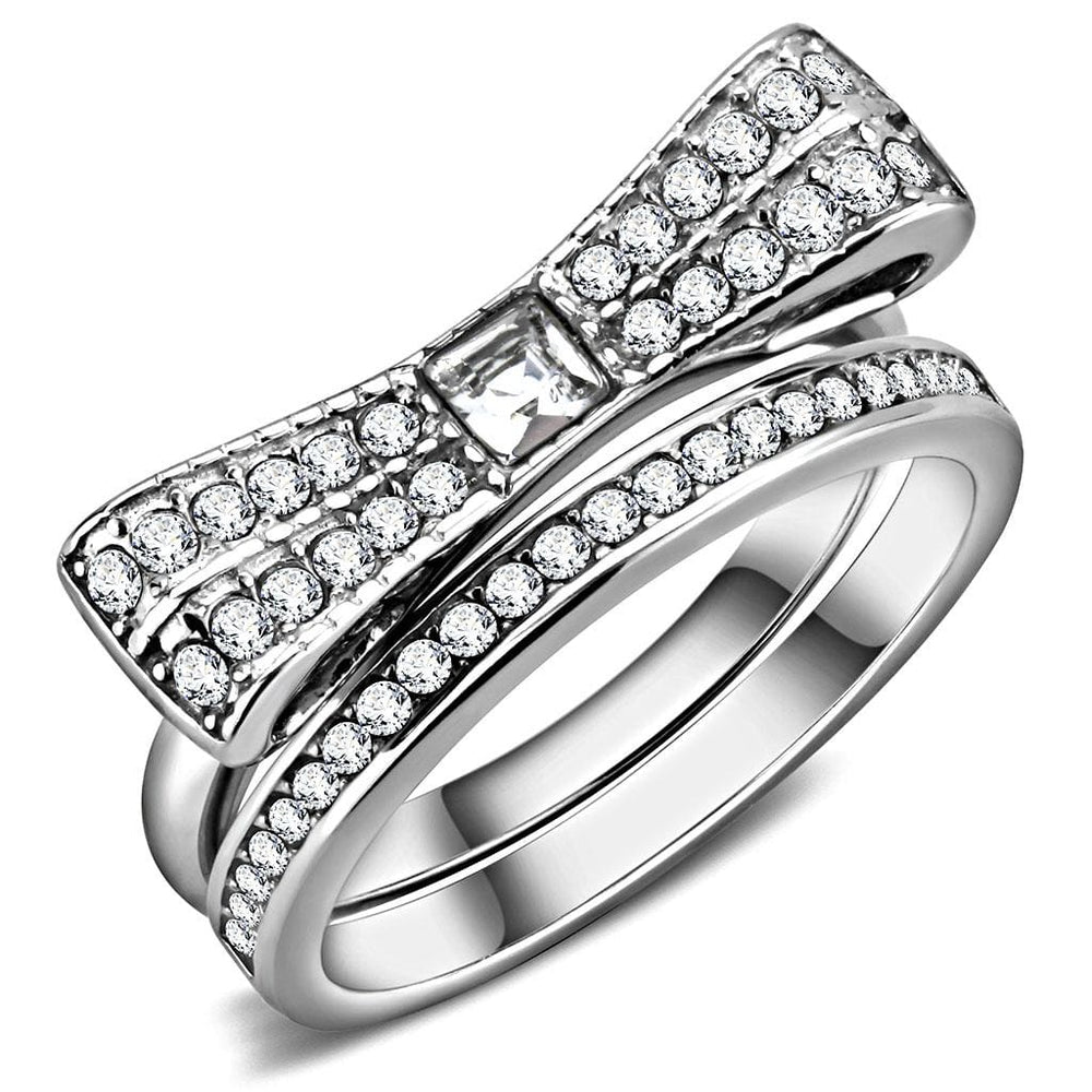 TK3506 - High polished (no plating) Stainless Steel Ring with Top Grade Crystal  in Clear - Alamode