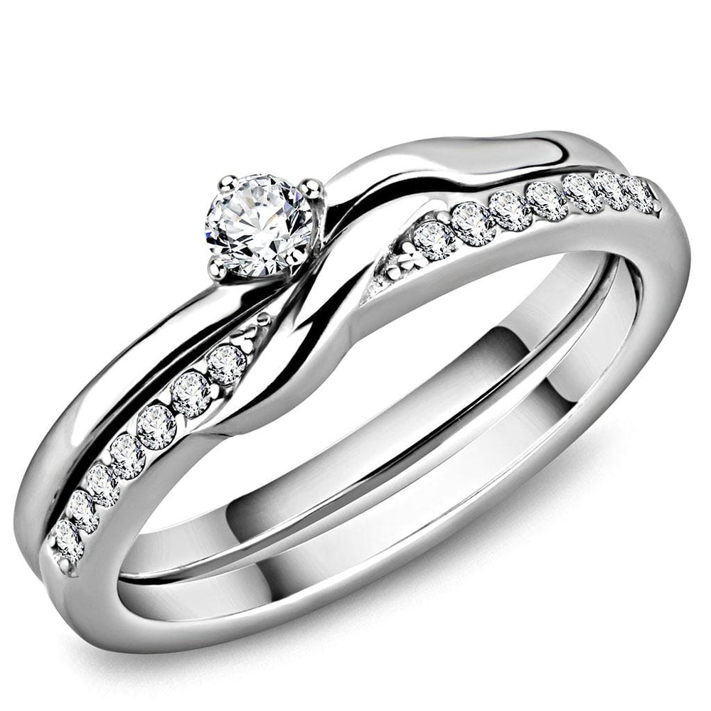 TK3508 - High polished (no plating) Stainless Steel Ring with AAA Grade CZ  in Clear - Alamode
